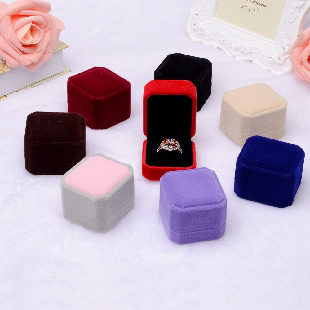 Joyero de terciopelo octogonal, caja de anillo y pendientes, caja de anillo de boda, estuche de exhibición de joyería, organizador, almacenamiento, caja de embalaje de
