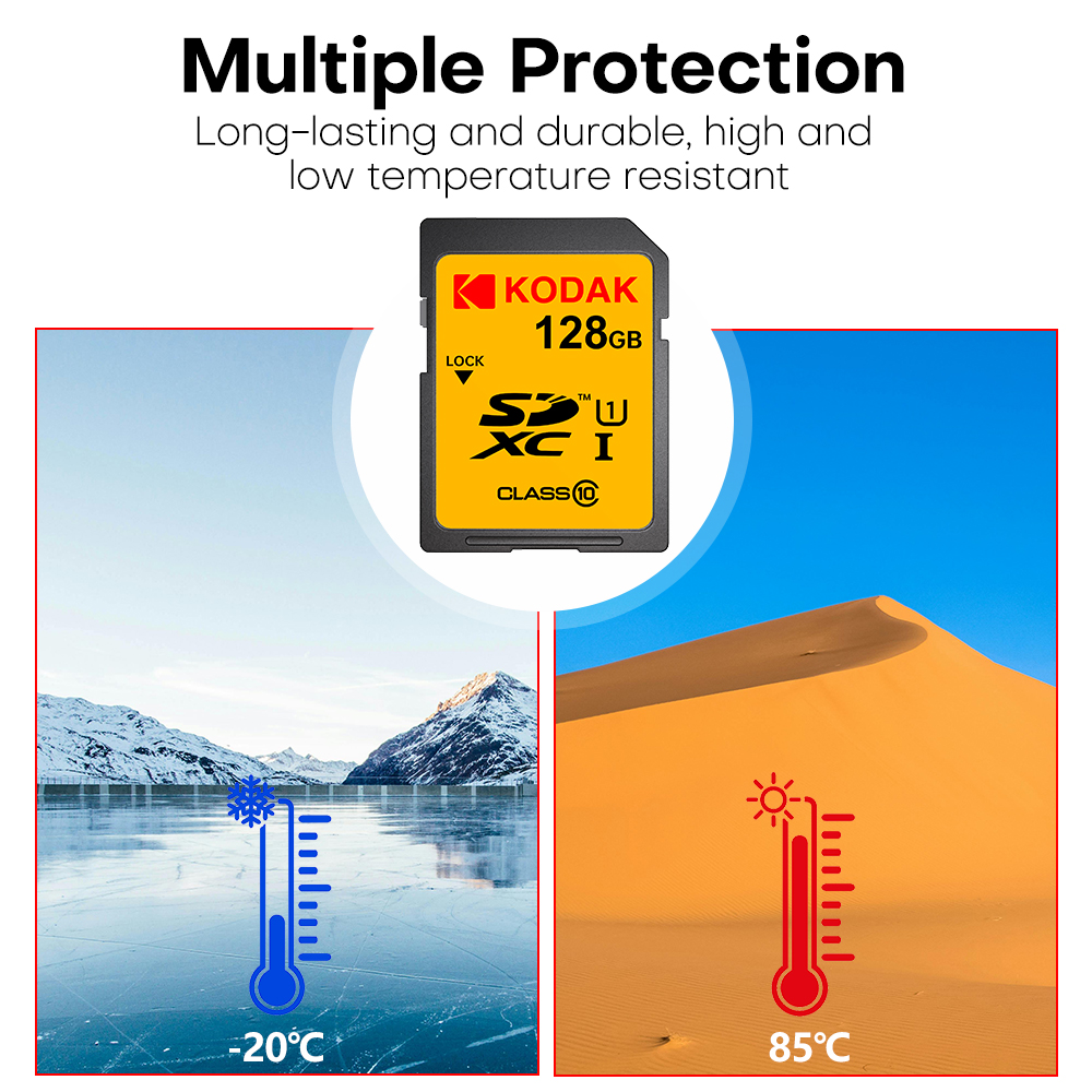 KODAK 100% Original 64GB 128GB SD Card Memory Cards Class10 256GB U1 HD SD Card Memory Card SDXC V30 Memory Cards for Camera
