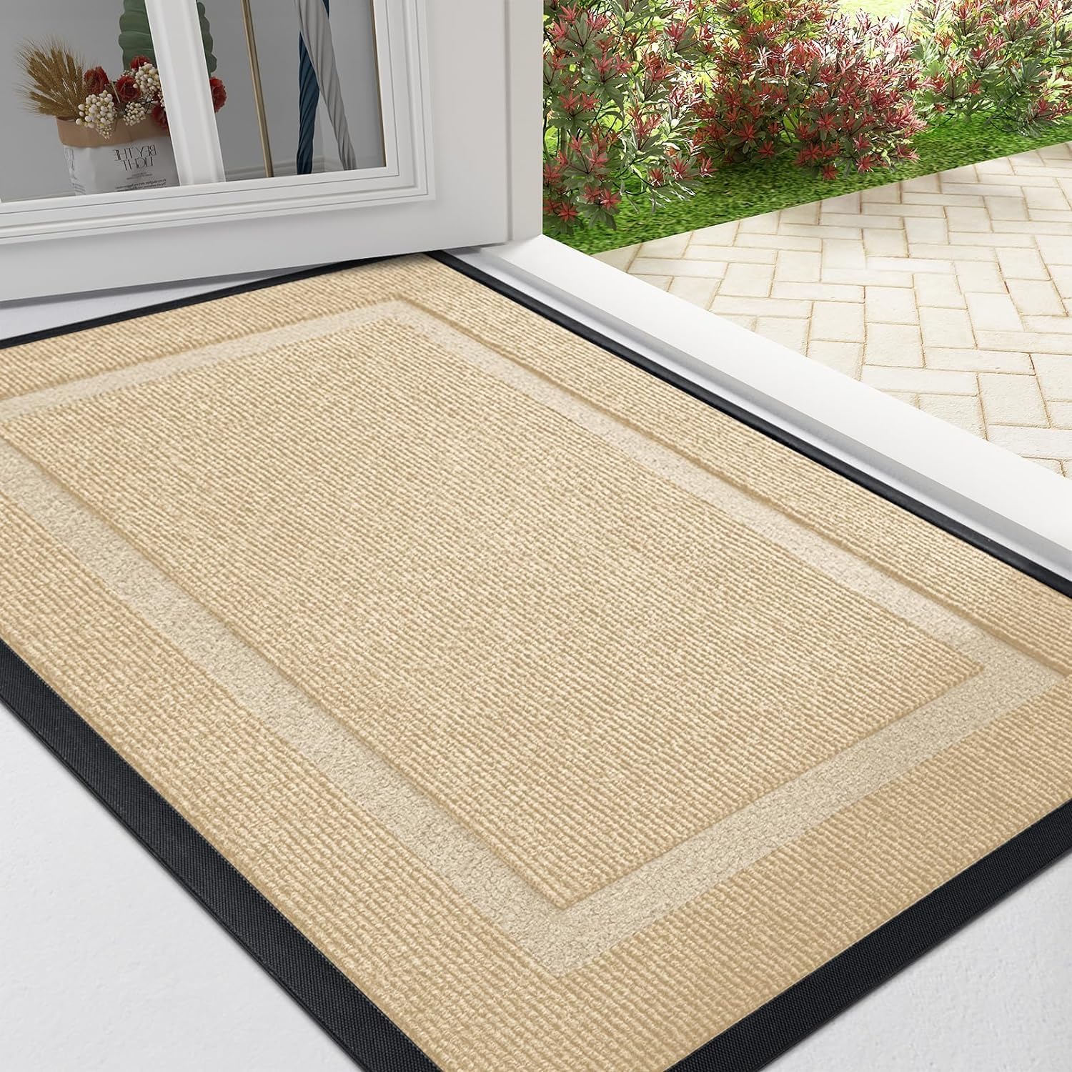 HAPIHAPPY-alfombra para puerta delantera, entrada interior y exterior, resistente al agua, caucho Natural, resistente a la decoloración, fácil de limpiar, alfombrilla para puerta de porche y Patio: 45X140CM / Multicolor