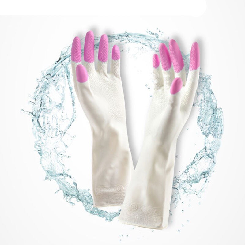 Guantes de látex de manga larga para lavar platos, lavar platos, limpieza de la casa, impermeable, para el hogar, 36au4, 1 par: pink