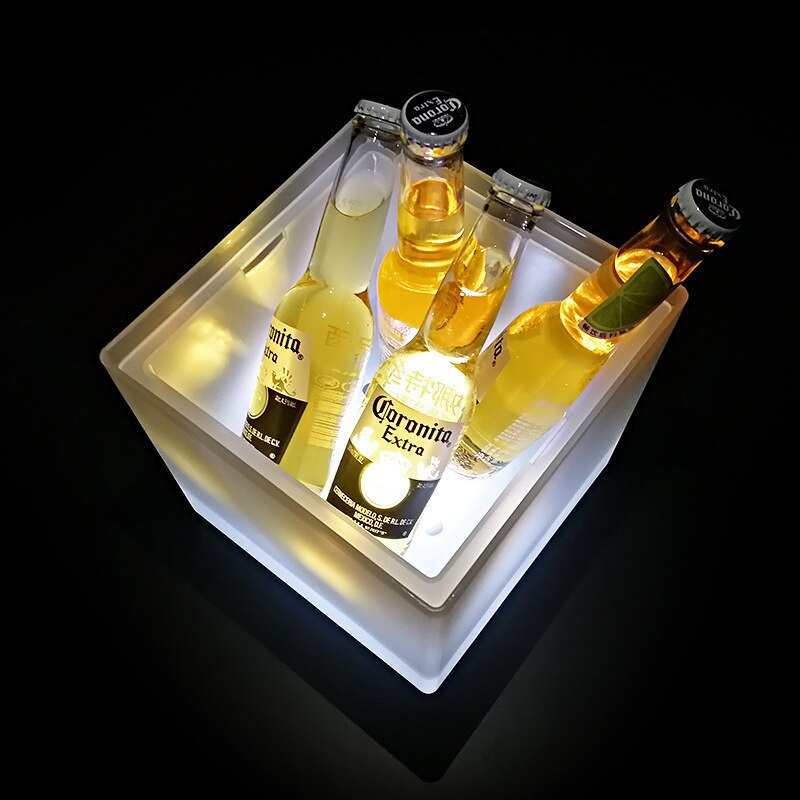 Gjennomsiktig isbøtte led lys firkantet prøverør vin champagne cocktail fat holdbar vinkjøler ølkjøler