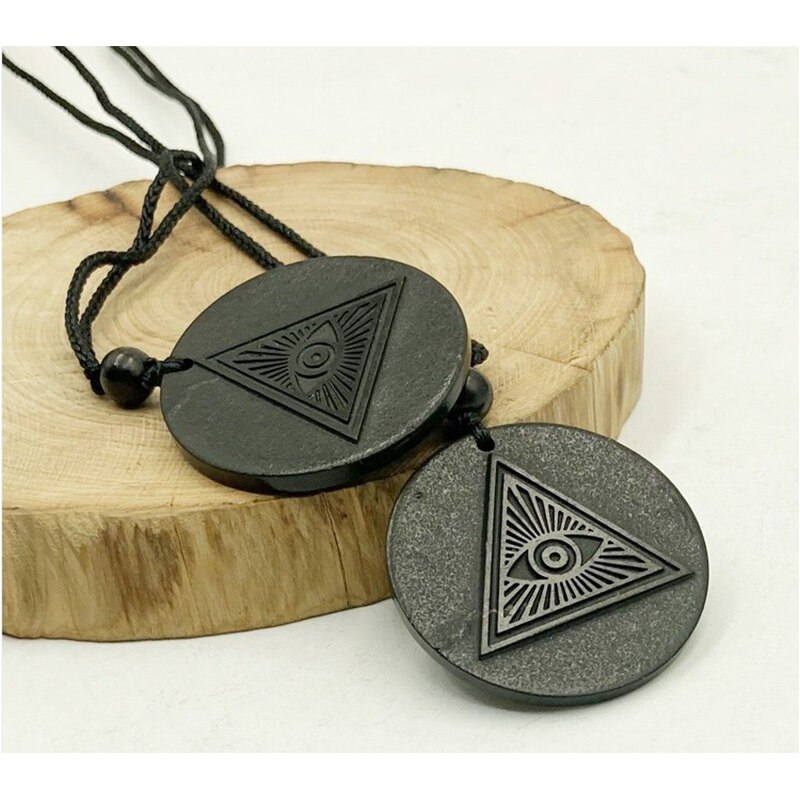 Russische Natuurlijke Authentieke Shungite Hanger Steen Emf Neutraliserend Shungite Ketting Sieraden Anti Stralingsbescherming 5G Blocker: Eye of God
