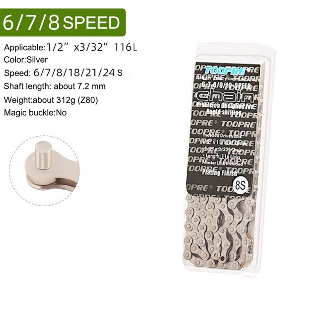 Mountain Bike Chain 6 7 8 9 10 11 12 Speed MTB Bike Electroplated Silver Bicycle Chain 116 links Road Bike Chains: 6-7-8 Speed