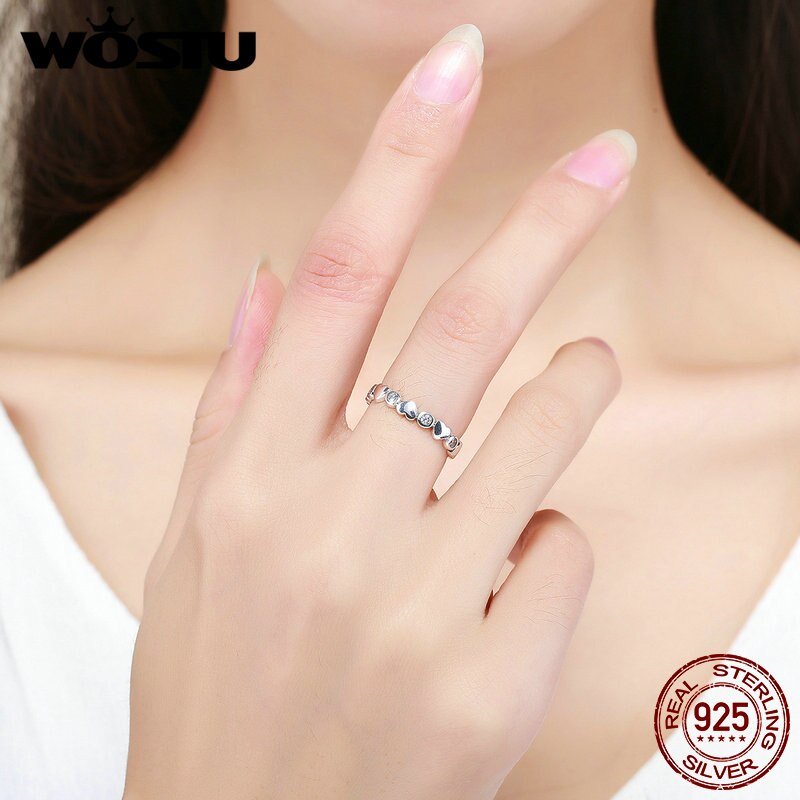 WOSTU Brand 925 Sterling Silver My Heart Is Bright Stackable Rings For Women S925 Wedding Jewelry CQR164