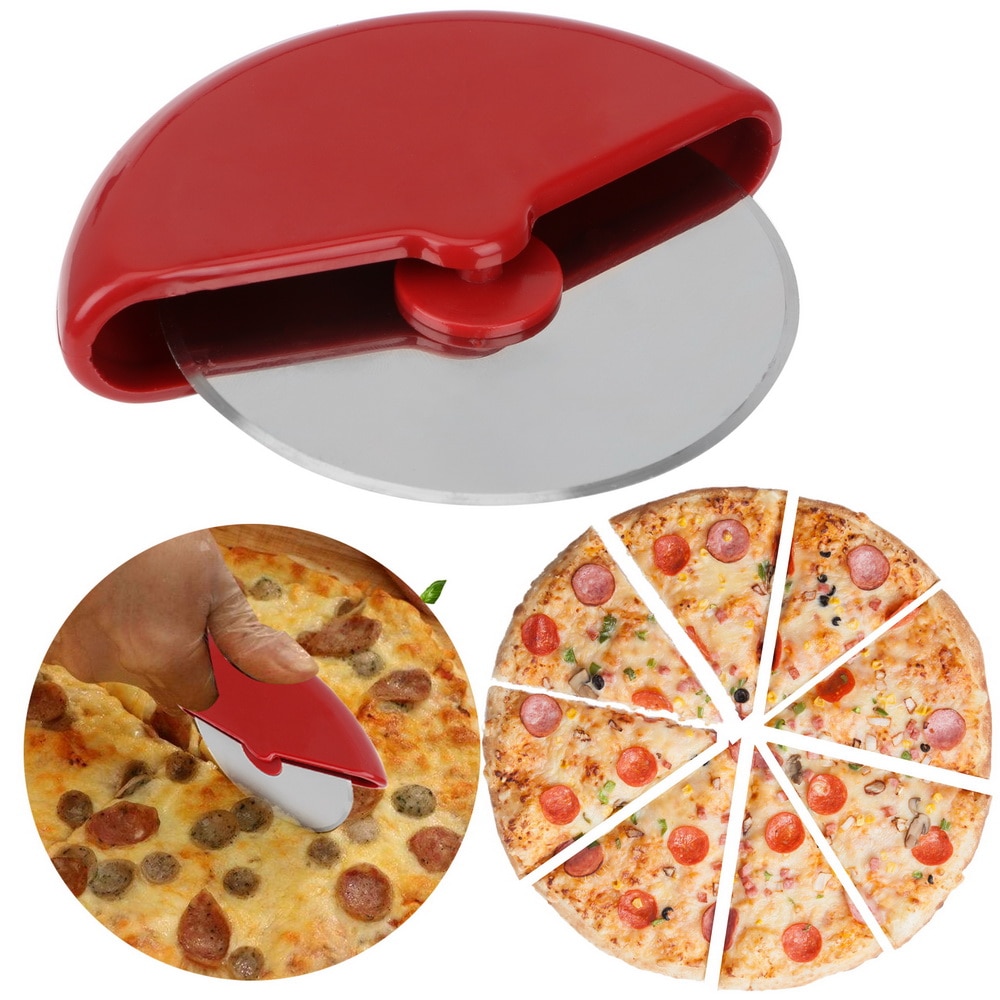 Rvs Pizza Wielen Bakken Tools Plastic Handvat Bakvormen Cake Brood Snijgereedschap Ronde Vorm Pizza Cutter Willekeurige Kleur