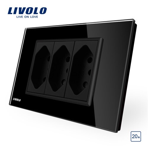 Livolo Braziliaanse/Italiaanse Standaard 3 Pins 20A stopcontact, Wit/Zwart Glas panel Zonder Stekker, c9C3CBR2-11/12: Black