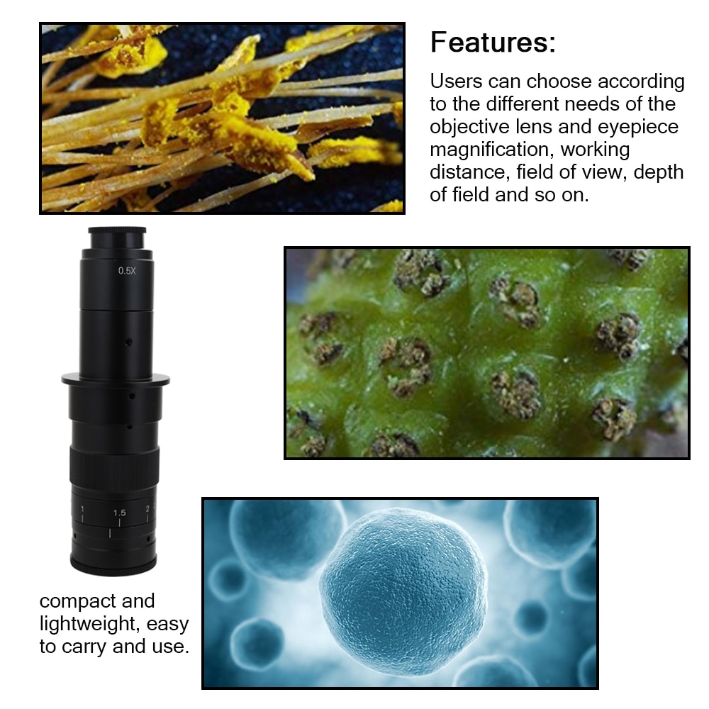 180X 120X 300X 200X 130X Adjustable Zoom C-mount Lens 0.7X~4.5X Magnification 25mm for Multimedia Interface Microscope Camera