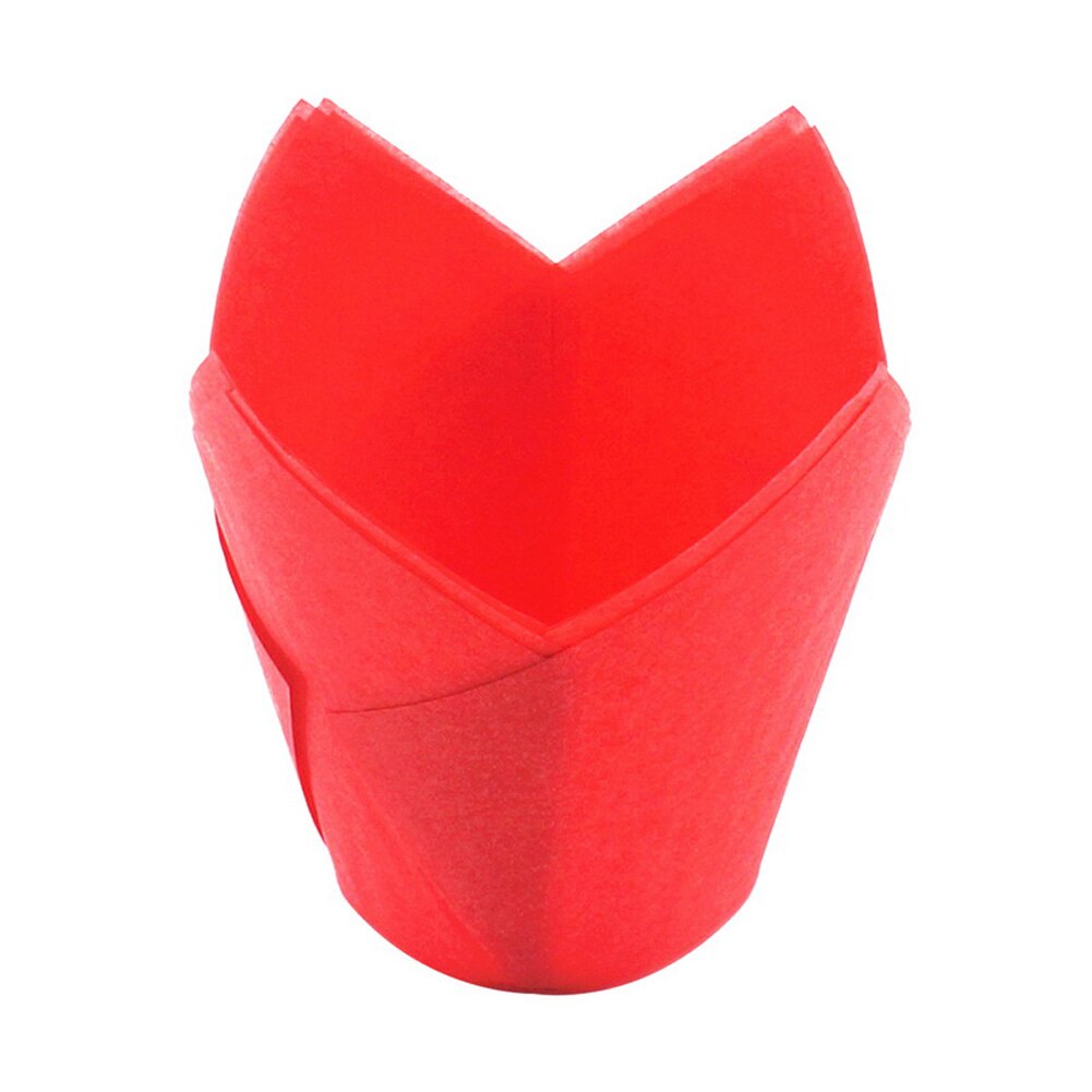 50 stk tulipanstil cupcake bagepapir kopper bagning muffin boks kop sag laver oliefast kage indpakning lækre bage kopper: Rød