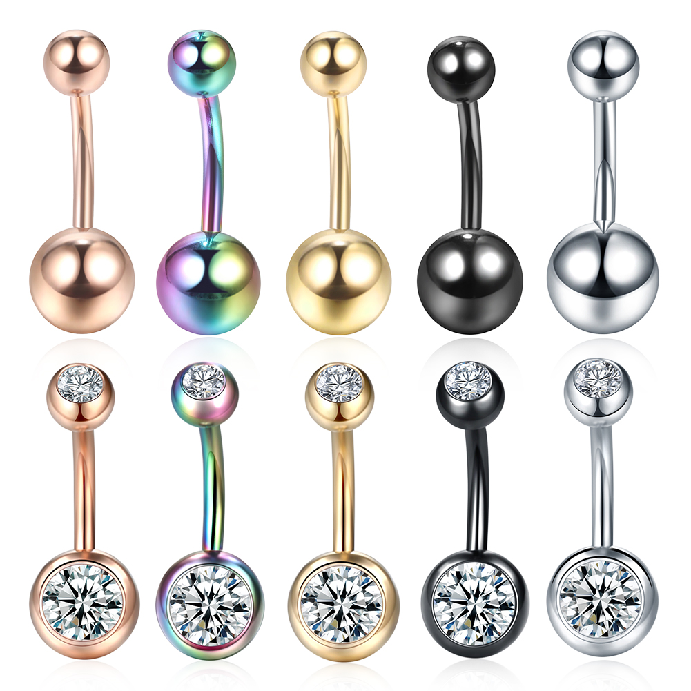 1Pc 14G Rhinestone Piercing Navel Chirurgisch Staal Belly Button Rings Rose Gold Navel Piercing Goth Ombligo Bal Nombril