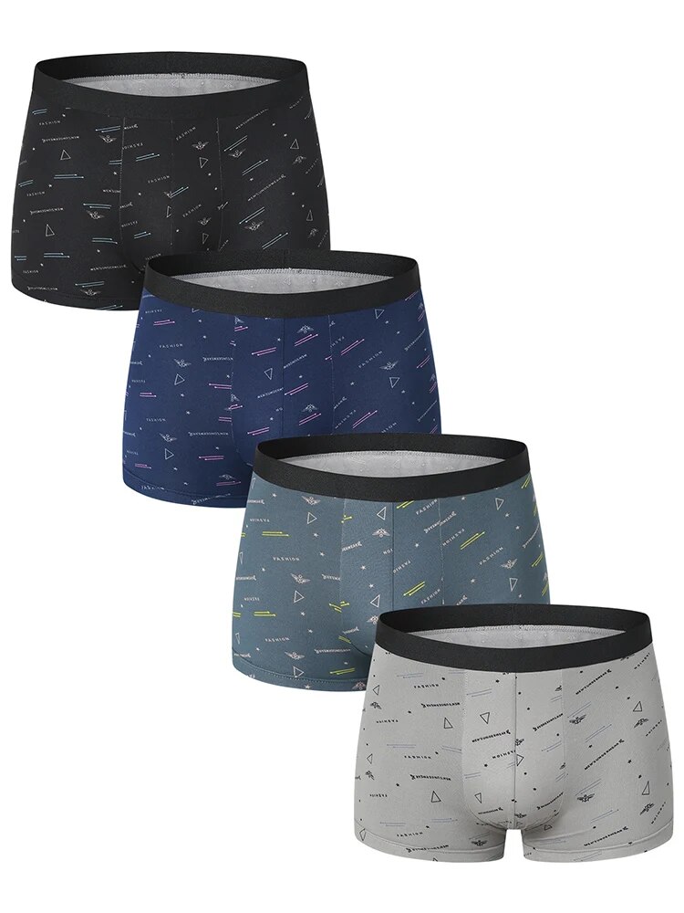 4 peças tamanho europeu e americano moda masculina impresso boxer roupa interior confortável troncos de natação shorts de grandes dimensões: M / CINZA