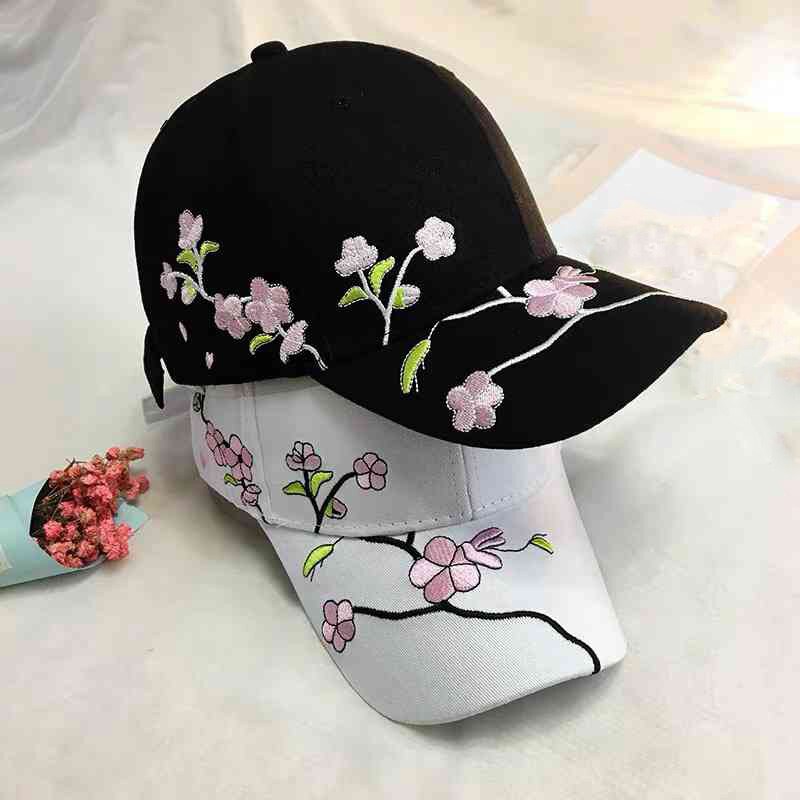 Flower Embroidery Women Baseball Caps Spring Summer Long Brim Sun Hats Female Snapback Hip Hop Cap Hat