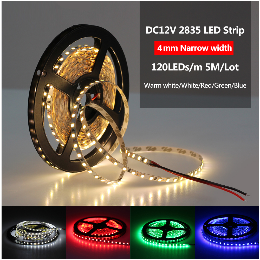 4mm Smalle Breedte DC12V LED Strip 2835 120led/m 5 Meter Flexibele Strip Licht Wit, warm wit, Blauw, Groen, Rood Geen Waterdichte Strip