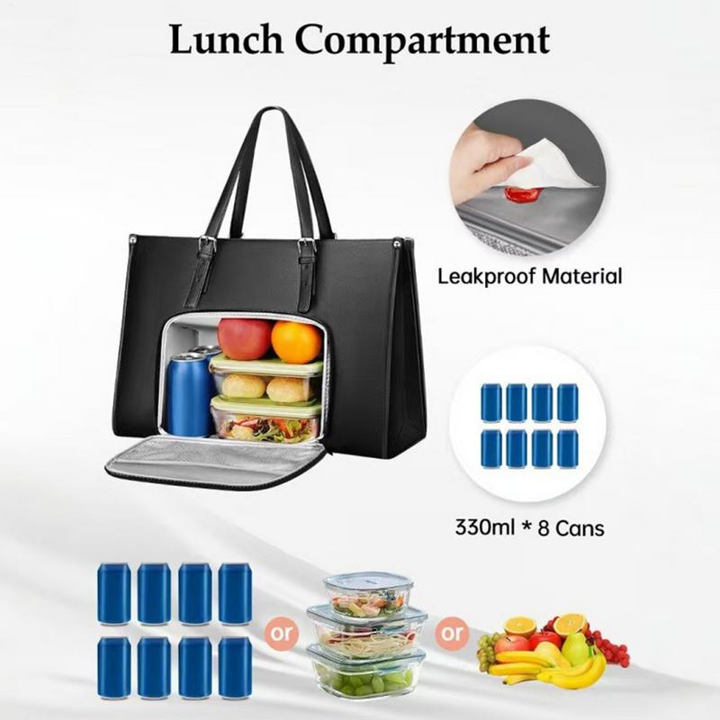 Bolsa tote com compartimento para almoço, bolsa para laptop com compartimento para lancheira, suporte para computador, frutas, bebidas, lanches, recipiente