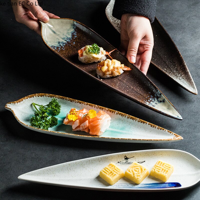 12- tommer japansk stil lang bladplade bladformet keramisk plade sushi dim sum retter restaurant fad flad plade