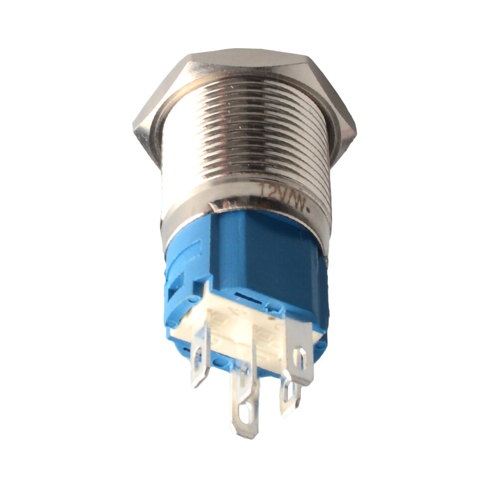 Interruptor de botón de Metal de 16mm, luz LED momentáneo impermeable, botón de encendido de autobloqueo de 12V, conector para botón