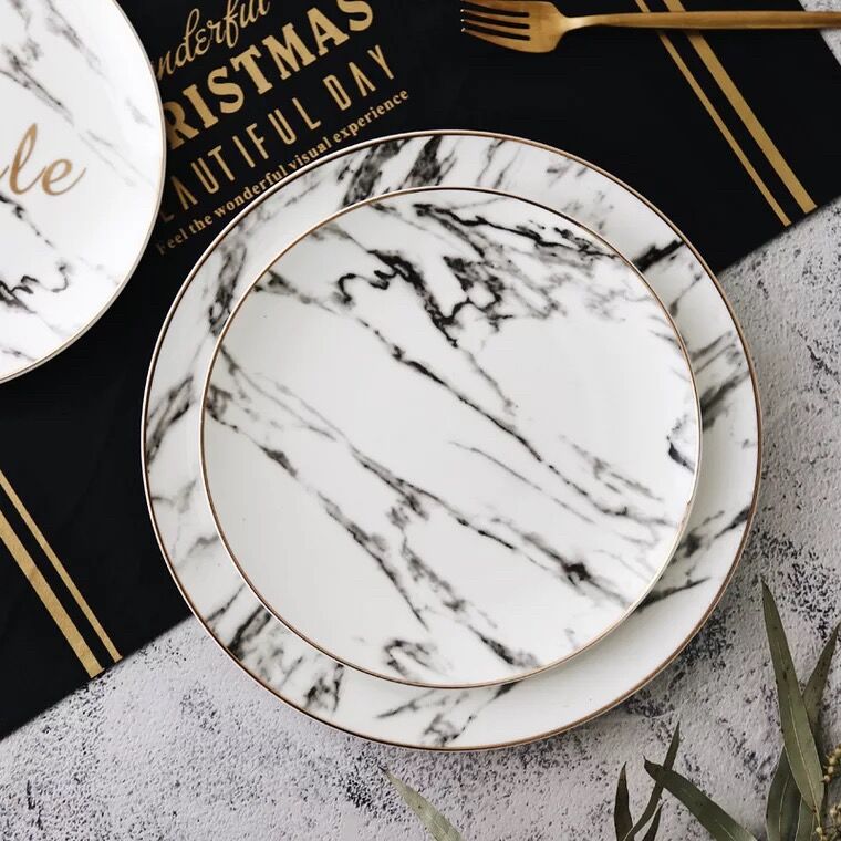 Ceramiczne złote wkładki talerze stek jedzenie danie nordycki styl retro zastawa stołowa talerze obiadowe ins wysokiej klasy zestaw obiadowy