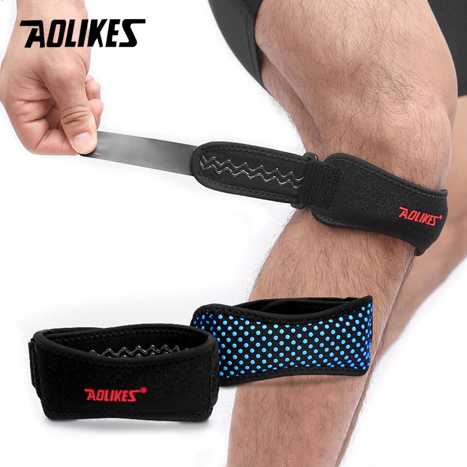 Aolikes 1 stk justerbar knærem patellar senebeskyttelse trykbeskytter støtte gliderpude rodilla vagt badminton løb: Blå