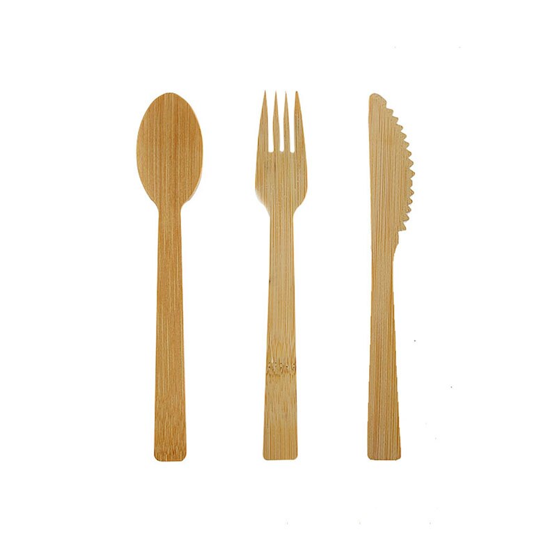 1-100Pcs Goedkope Milieuvriendelijke Wegwerp Bamboe Lepel Vork Mes Set Bamboe Hout Bestek Bestek Set Party Restaurant Bruiloft gebruik: Spoon Fork Knife Set