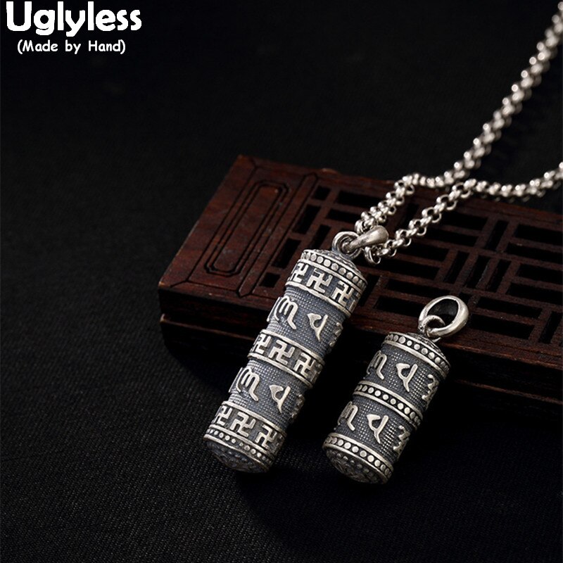 Uglyless Real 999 Fine Thai Silver Lovers Openable Gaudencio Box Pendants without Chains Engraved Buddhism Mantra Jewelry Unisex