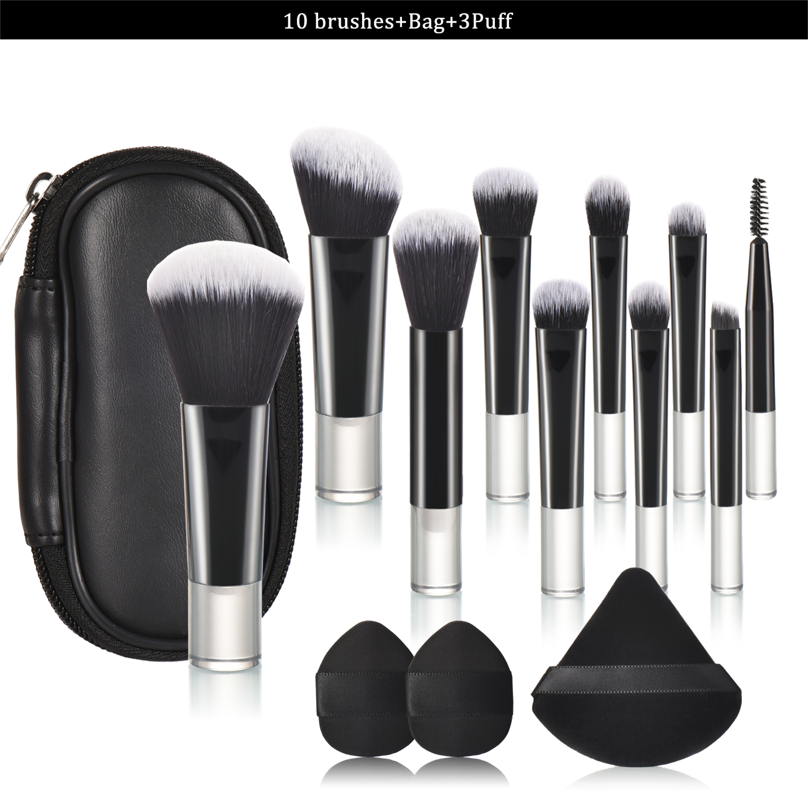 10 Mini brocha de maquillaje negra, herramienta de maquillaje portátil de viaje, esponja de maquillaje, brocha de palma, juego de herramientas de maquillaje