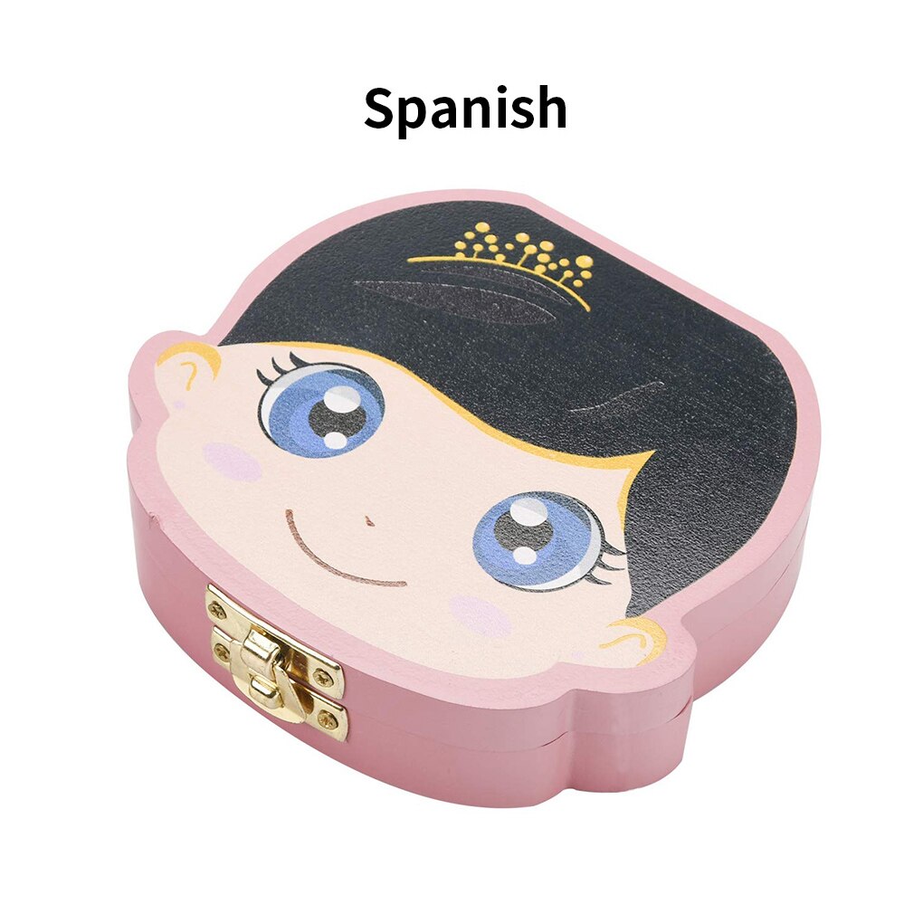 Baby Tooth Box English /Spanish /Portuguese/Russian Milk Teeth Organizer Storage Boys Girls Souvenir Tooth Organizer Box: Pink Spanish