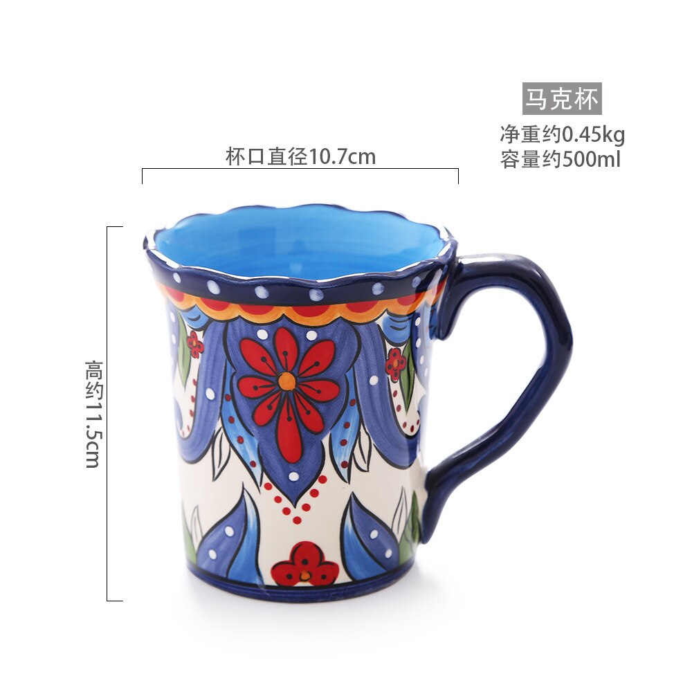 Tableware Ceramic Dinner Plate Set Dish 8/10 Inch Porcelain Cute Dessert Plate Dinnerware Hand Painted Square Western Plate: Mug