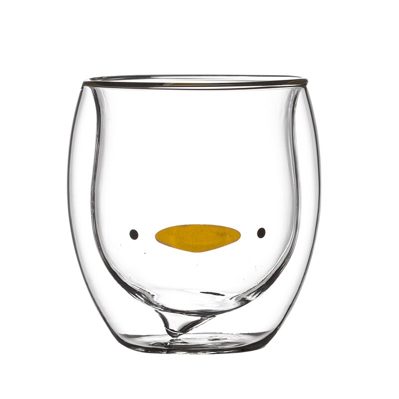 Taza de café de vidrio de doble pared, vasos de oso innovador, tazas de café de doble pared resistentes al calor, vaso de vidrio para leche de mañana