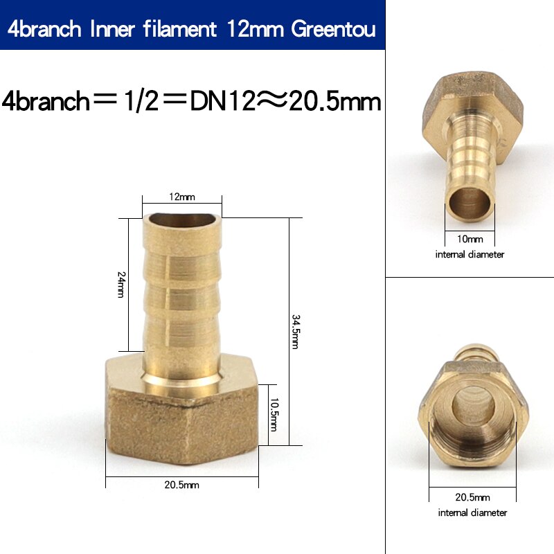 Sisäsilkki pagodiliitos sisähammas pagodi vesiputki kupari päänahan putkiliitos 1:2:3:4:6 vihreä pää: 4 haara x 12mm