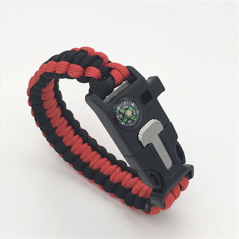 High-Jump Functional Emergency Paracord Bracelet Outdoor Survival Parachute Tool Scraper Whistle Buckle Paracord Wristband: Red Black