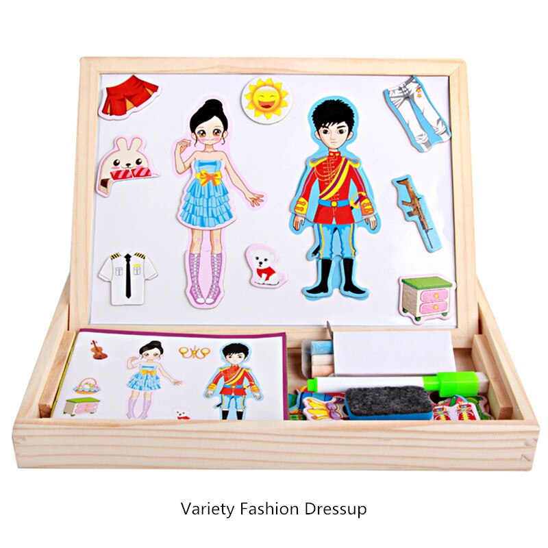 15 Style Wooden Magnetic Puzzle Double-Sided Drawing Board Farm/Animals/Vehicle/Circus Puzzle Toys for Children With Box: F