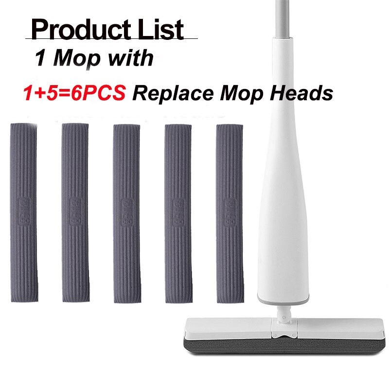 Eyliden Self-Wringen Mop Vlakmop Met Vervangen Pva Spons Mop Heads Gratis Hand Vloer Wassen Mop Voor Slaapkamer floor Cleaning Tool: 1 MOP 6 PCS