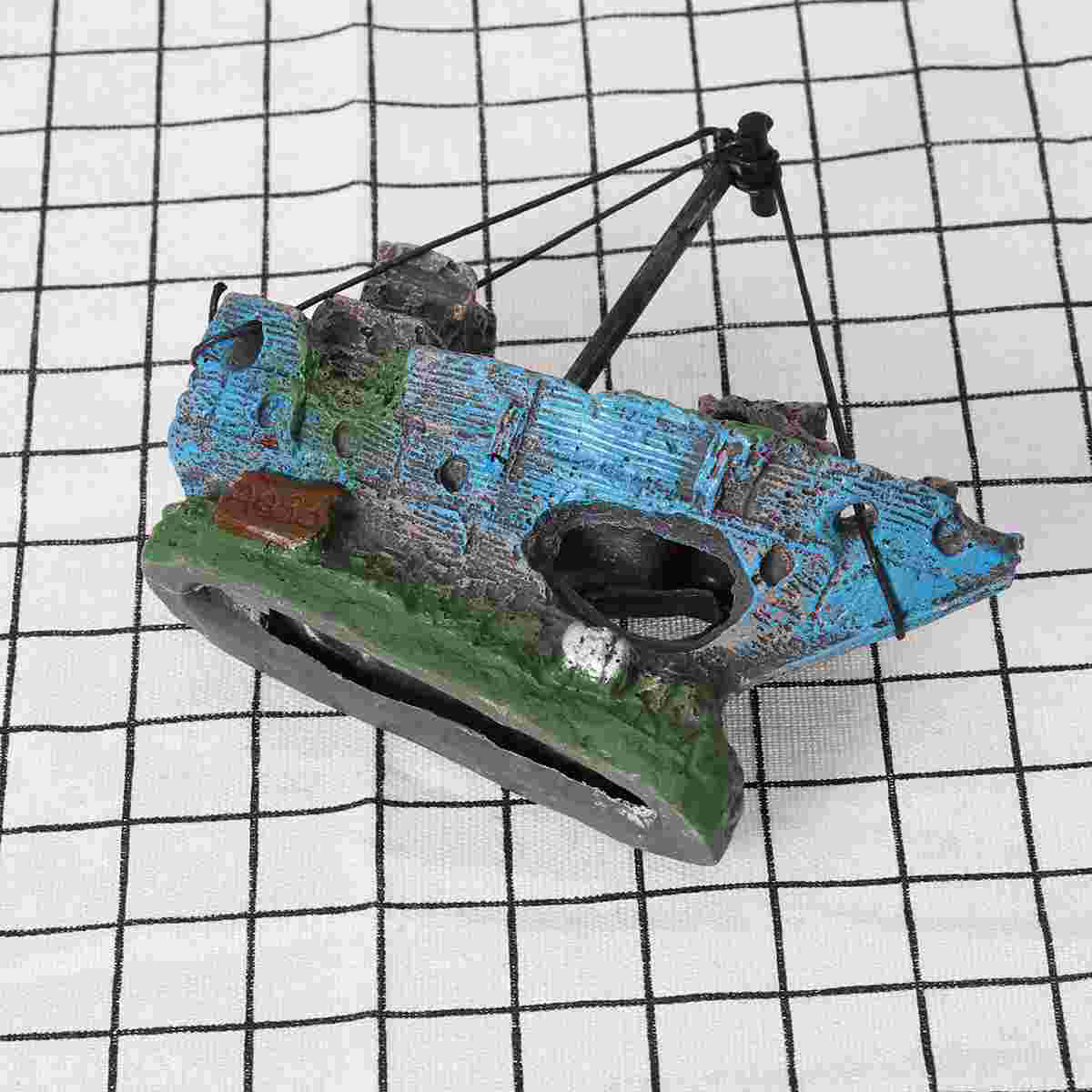 Resin Fishing Boat Aquarium Ornament Plastic Decoration Plant for Fish Tank Accessories