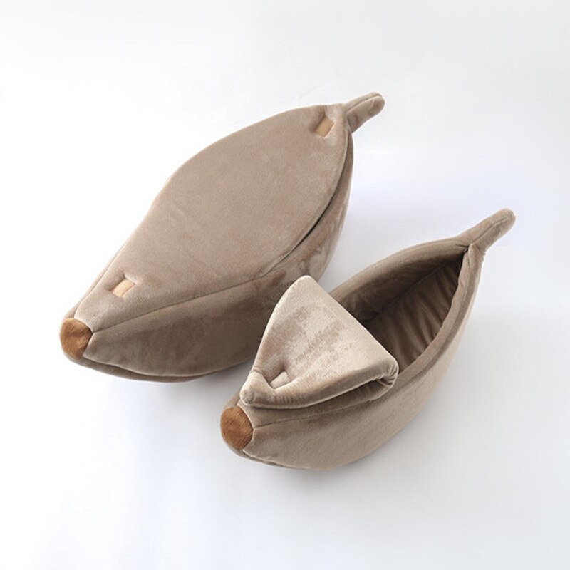 Litière banane créative en forme de bateau litière pour chat fermée niche de sommeil profond hiver sac de couchage pour chat: brown / M 55x20x15cm