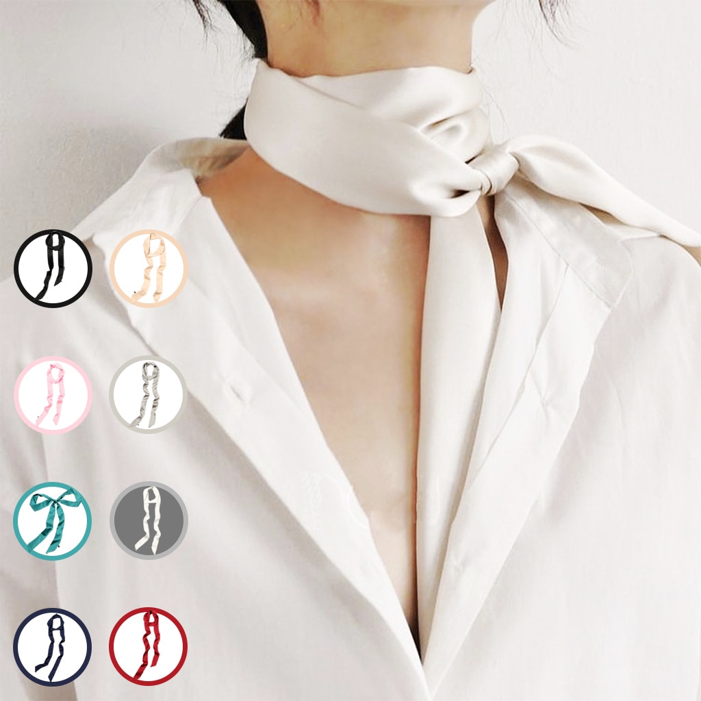 Zijde Dunne Slanke Smalle Sjaals Vrouwen Sjaals Kleine Kettingen Lint Universele Lange Sjaal