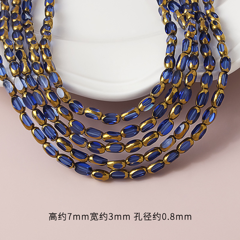 45-50 peças 3x7mm briolette contas de vidro ovais banhadas a cor dourada cristal contas espaçadoras soltas para pulseira diy acessórios de colar: Azul