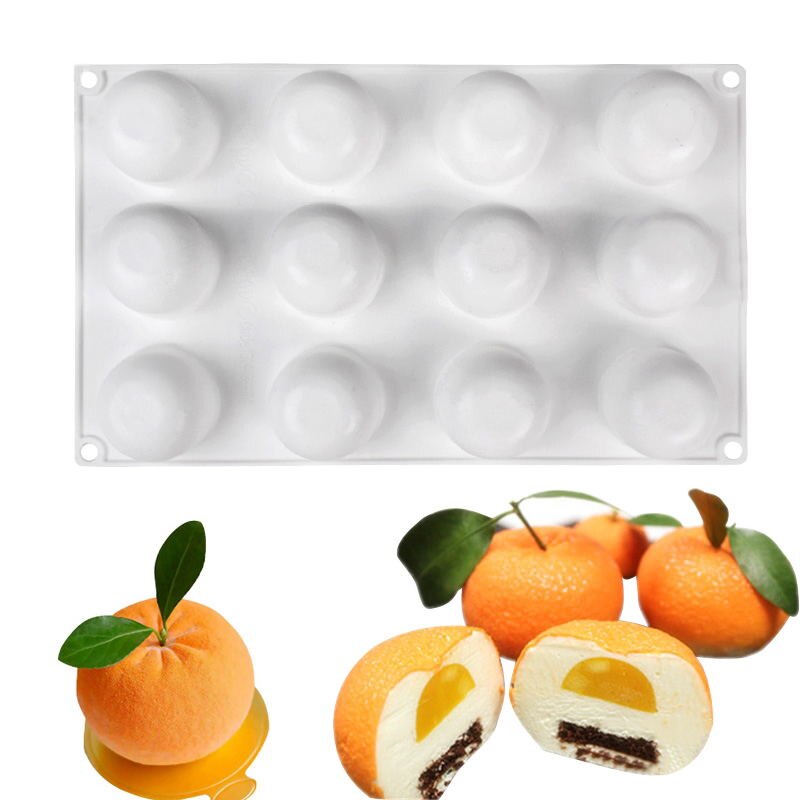 Oranje siliconen mallen voor mousse cake 3d bakvormen decoratiegereedschappen bakken chocolade dessert puddingvorm siliconen vormen: 12 gaten oranje mal