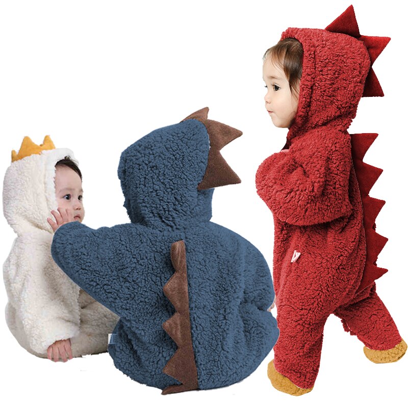 Baby Jongen Fleece Dinosaurus Romper Peuter Fluwelen Hooded Pyjama Kinderen Anime Dress Up Homewear Winter Kids Een Stuk Nachtkleding