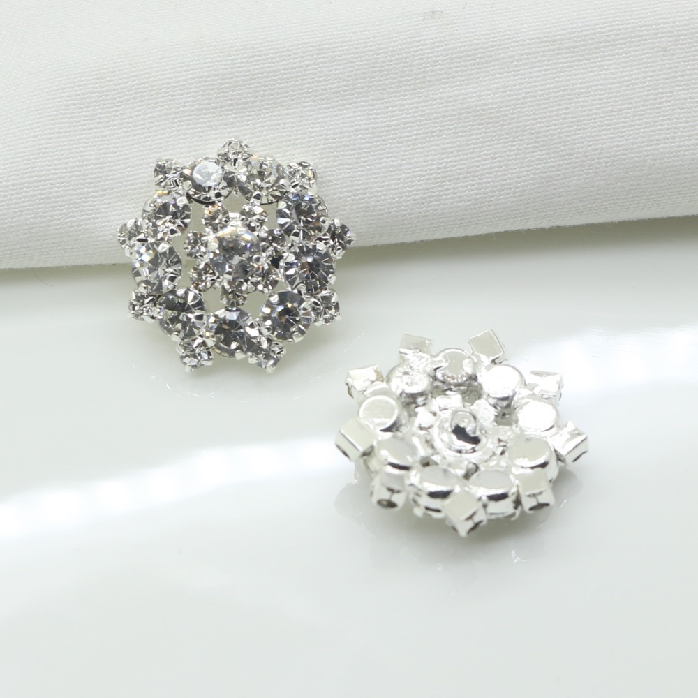 10 st/lot 22mm silver metallknappar diamant strass knapp diy för bröllop dekoration sömnad kläder knappar