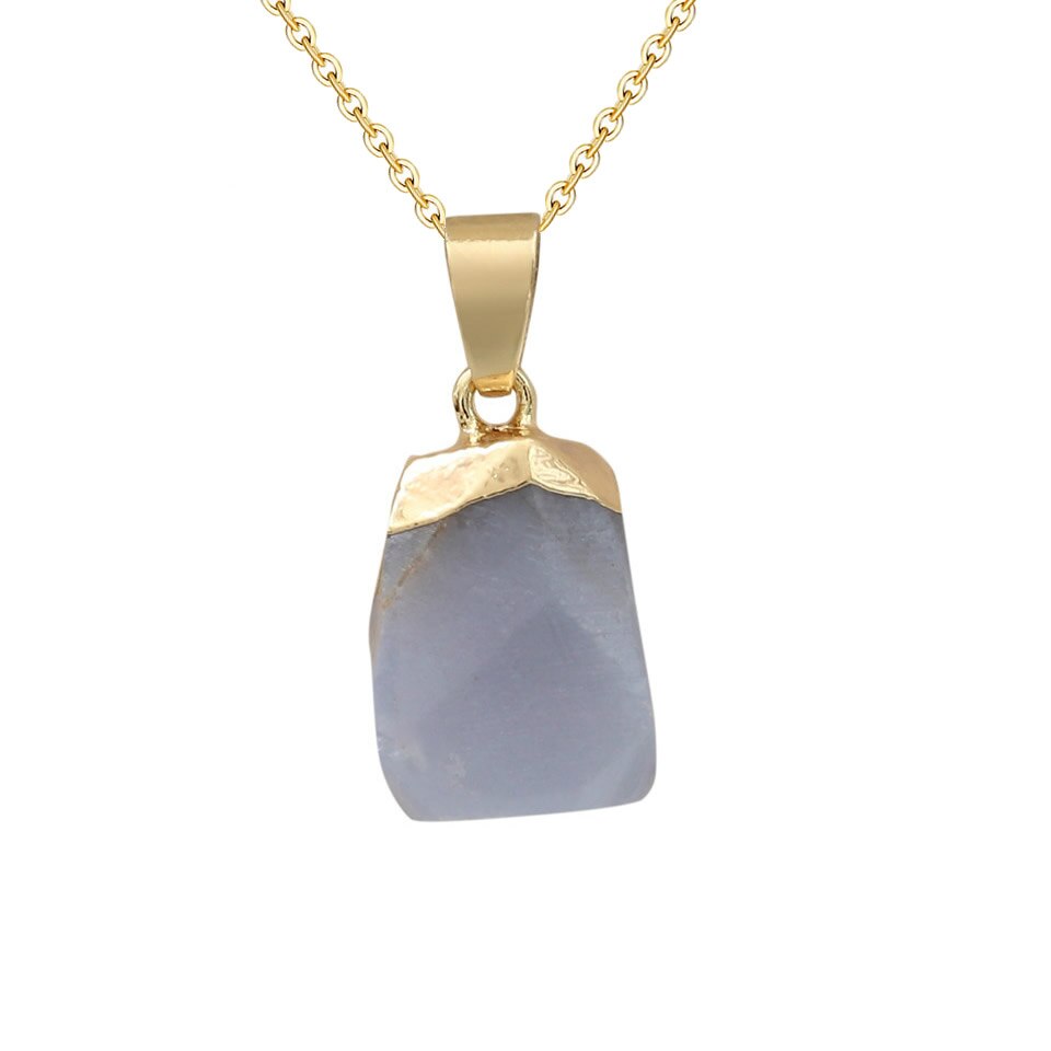 2020 di modo di Opal Pietra del Cubo Irregolare Collane di Cristallo Naturale Rosa di Cristallo Del Pendente Del Choker Della Collana Dei Monili Della Boemia per Le Donne: Blue Chalcedony