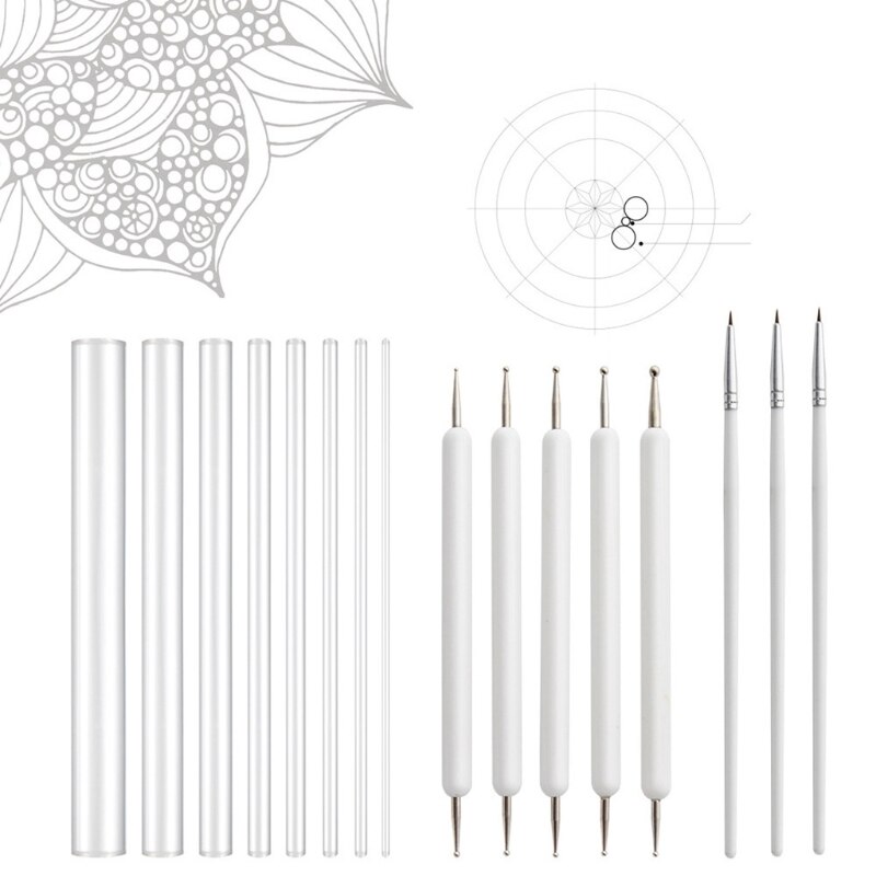 16pcs Mandala Dotting Pen Tools Set for Rock Painting Pottery Clay Modeling Embossing Hook Line Brush Art Supplies