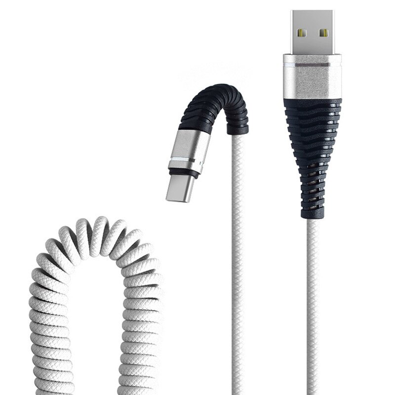 Sindvor 1.2M Type C Phone Cable Type-C Fish Tail Spring Durable Cable Data Fast Charging USB C For Smart Phone Universal Cables: White USB Cable