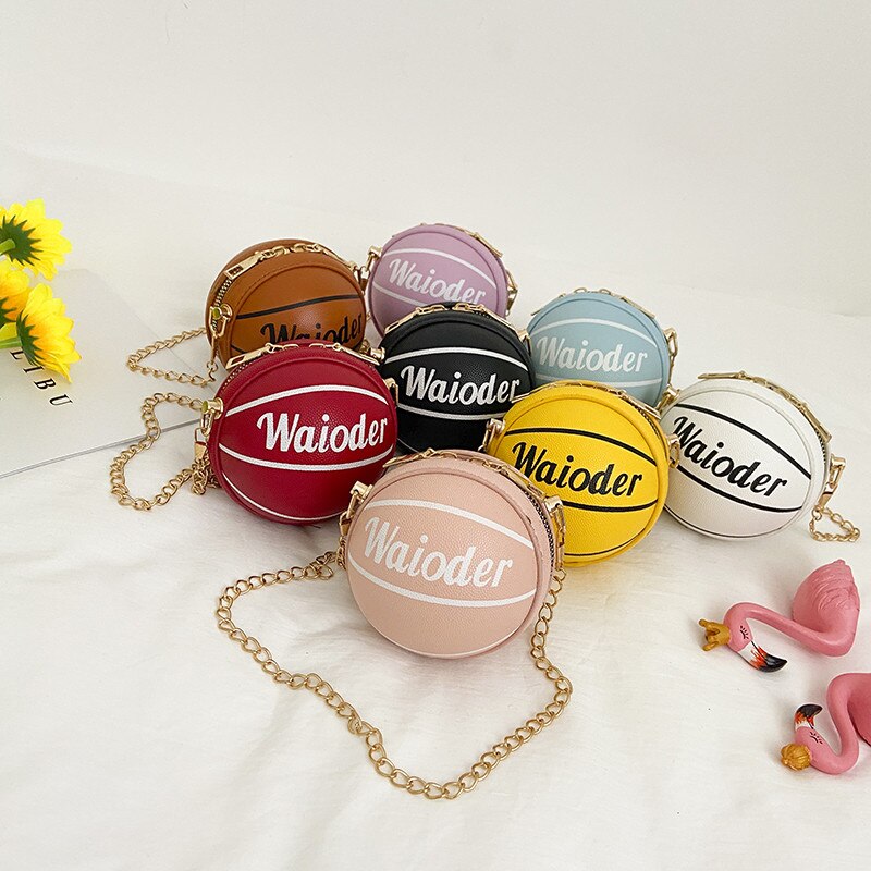 8 Kleuren Kids Schoudertas Lederen Cross-Body Pack Metalen Ketting Riem Reizen Grote Capaciteit Ronde Basketbal Zakken