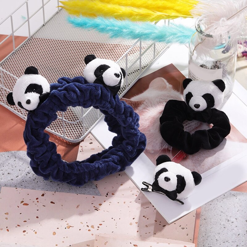 Pinza de pelo peluda de Panda, coletero de pelo de Animal de dibujos animados, diadema de felpa bonita para maquillaje, accesorios para el cabello de cara