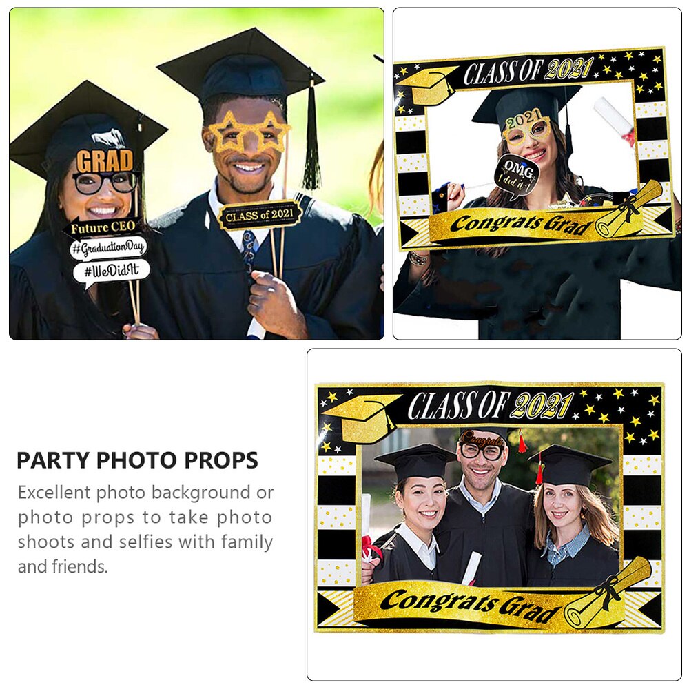 1 Set 13 Pcs Senior Year Class of Photo Props Photo Frames Paper Glasses