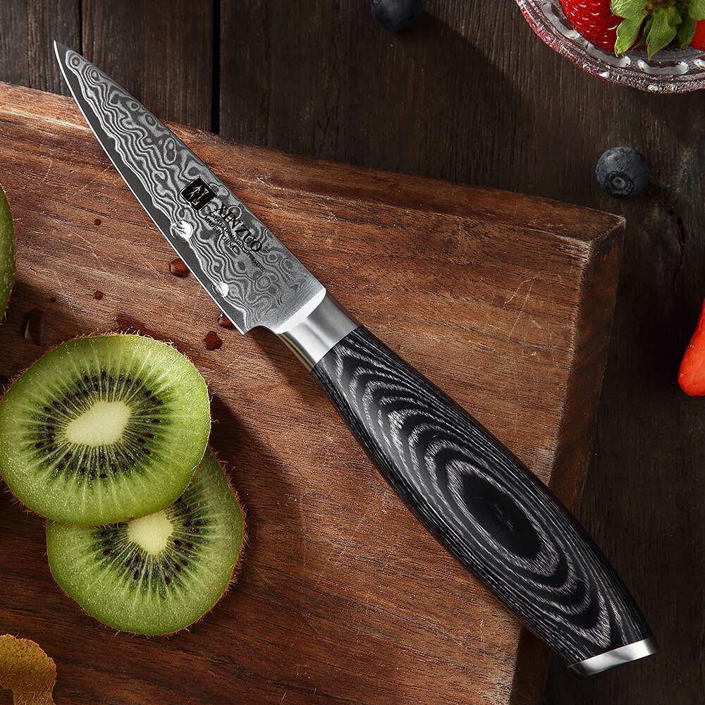 XINZUO 3,5 "Cuchillo de fruta Damasco japonés vg10 núcleo forjado cuchillo de cocina Damascus acero cocina cuchillos Mesa Parer cuchillo caja de