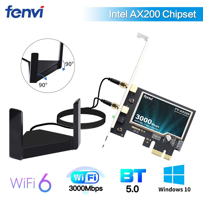 3000Mbps Wifi 6 Intel AX200 Pcie Draadloze Adapter Wifi Kaart Bluetooth 5.0 802.11ax Dual Band 2.4G/5ghz MU-MIMO Voor Desktop Pc: Fenvi PCE-AX200T