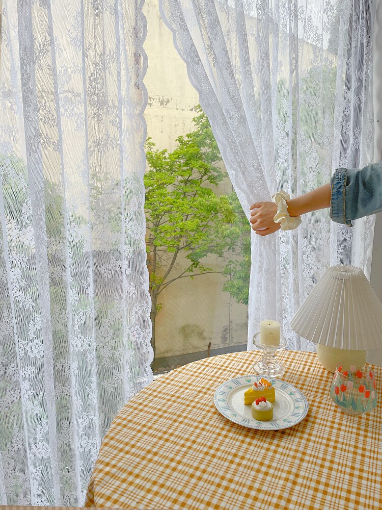 White Lace Window Net Curtains for Living Room Kitchen Curtain Screen Curtain Bedroom Aesthetic with Velcro Tulle Solid Color