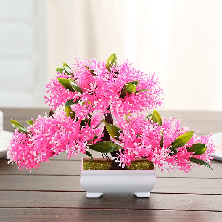 Furuen hilser gjester bonsai kunstige planter grønn plante furu potte landskap hage hjemmedekorasjon kunstgress: Fluorescensgul