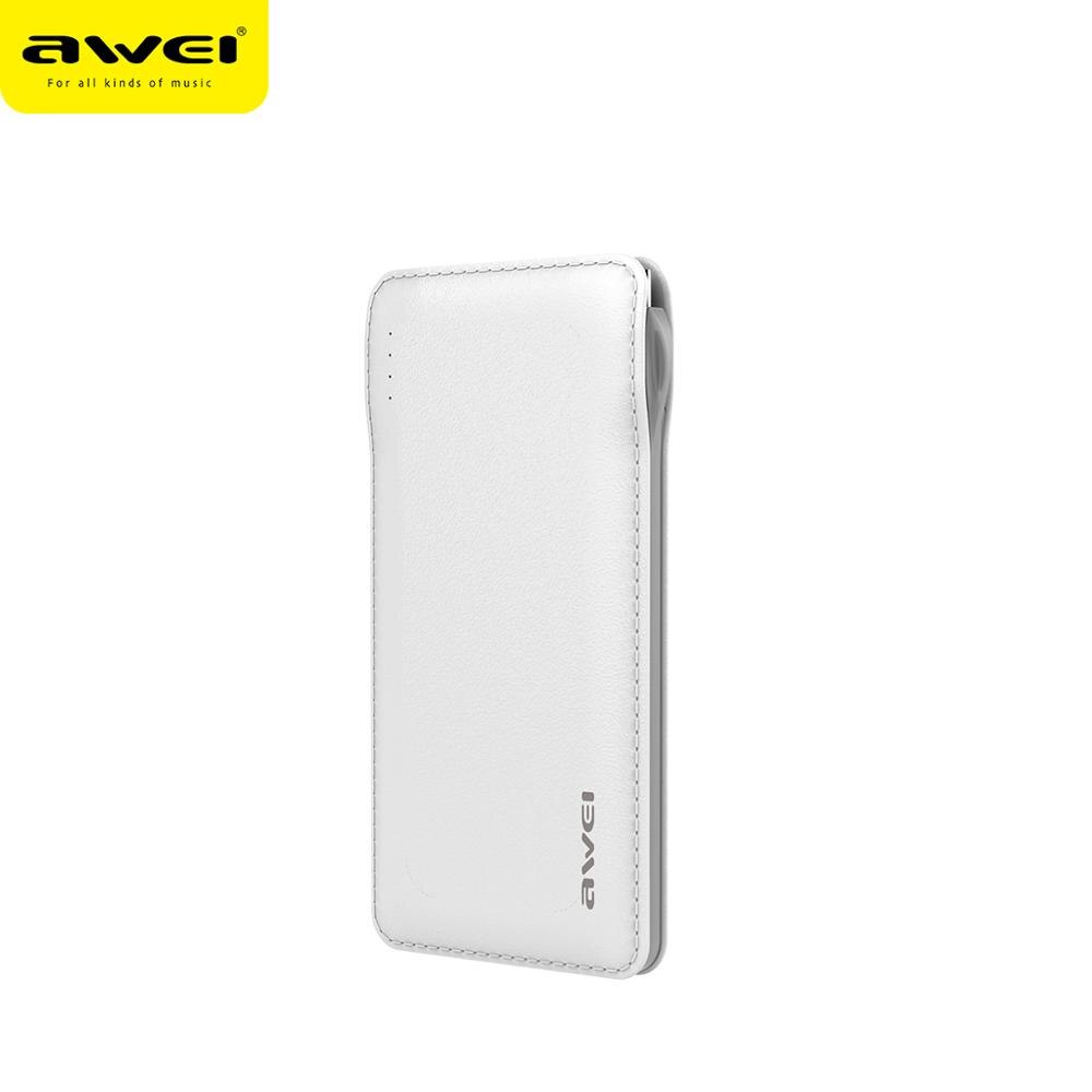 Awei Power Bank P51K Reizen Draagbare Powerbank 10000 Mah Ingebouwde Lightning Type C Micro Kabel Voor Xiaomi: WHITE