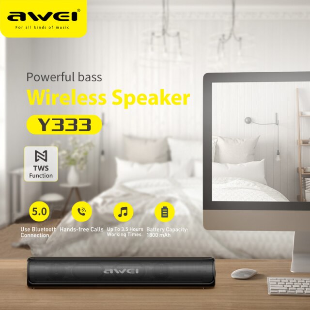 Awei Y333 Draagbare Bluetooth Speakers Smart Soundbar Tf-kaart Aux U Disk Tws Verbinding Tv Desktop Laptop Tablet Mobiele telefoon: Default Title